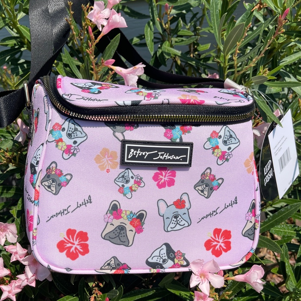 BETSEY JOHNSON Insulated Cube Lunch Tote In Flower Crown Pups - Picture 7 of 13